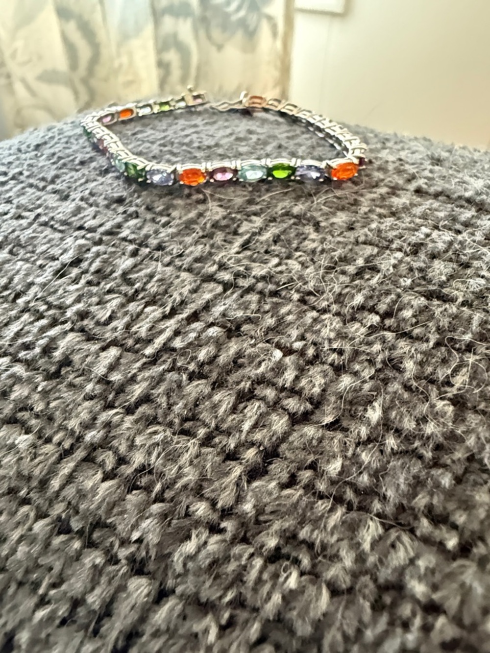 Oval  Gemstone Tennis Bracelet multi exotic gems sterling silver
